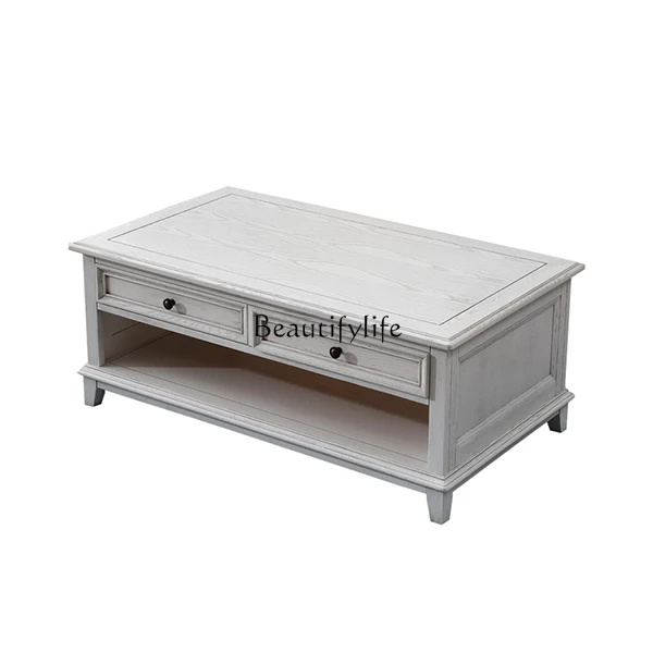 

American coffee table solid wood white living room furniture four pumping American coffee table pastoral