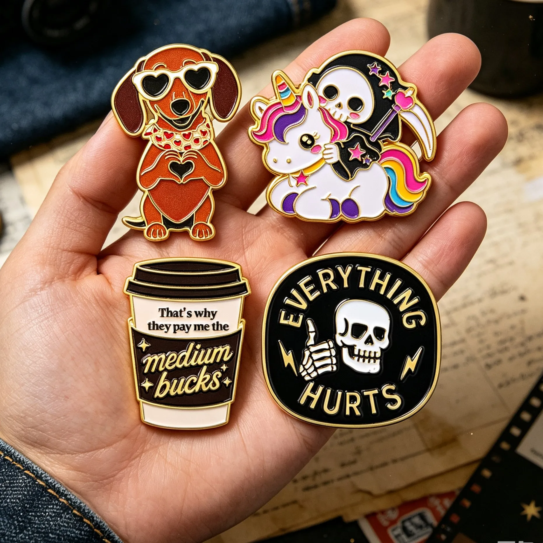 Dachshund Dog Skeleton Coffee Cup Enamel Pins Animal Brooches Badge Lapel Pin For Backpack HumorousJewelry Birthday Gifts
