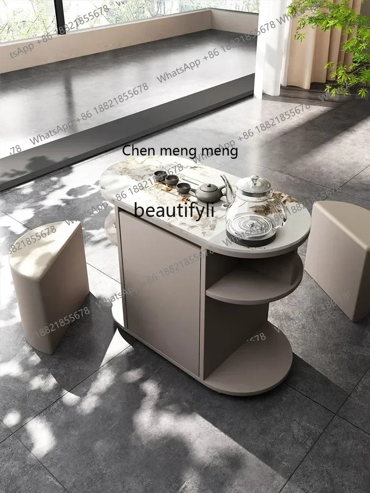 

ss7304 Balcony Small Tea Table Modern Light Luxury Small Household Solid Wood Tea Table Integrated Movable Stone Plate Kombucha