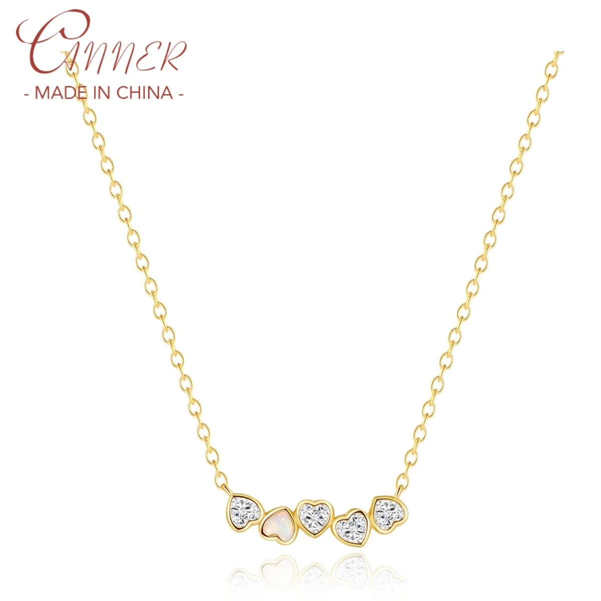 

CANNER 925 Sterling Silver Opal Wave Heart-Shaped Zircon Necklace For Women 18K Gold Plated Simplicity Ins Fine Jewelry Gift