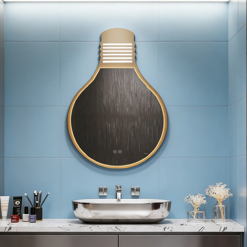 Modern Irregular Shape Fogless Smart Double Button Touch Screen Illumination LED Makeup Bathroom Living Room Decoration Mirror