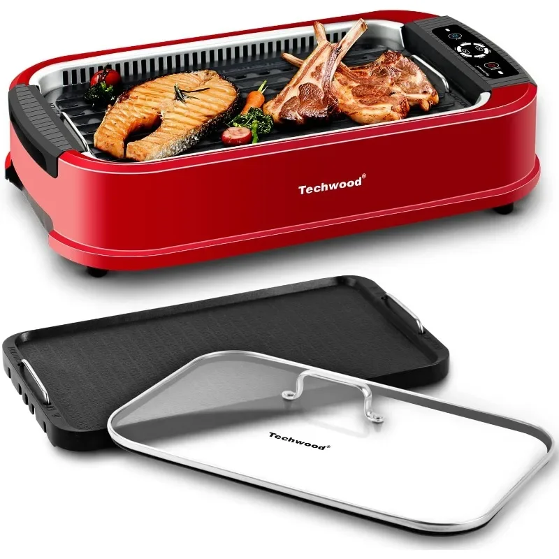 

Techwood Indoor Smokeless Grill, 1500W Electric BBQ Grill and Non-Stick Grill Plates with Temperature Control