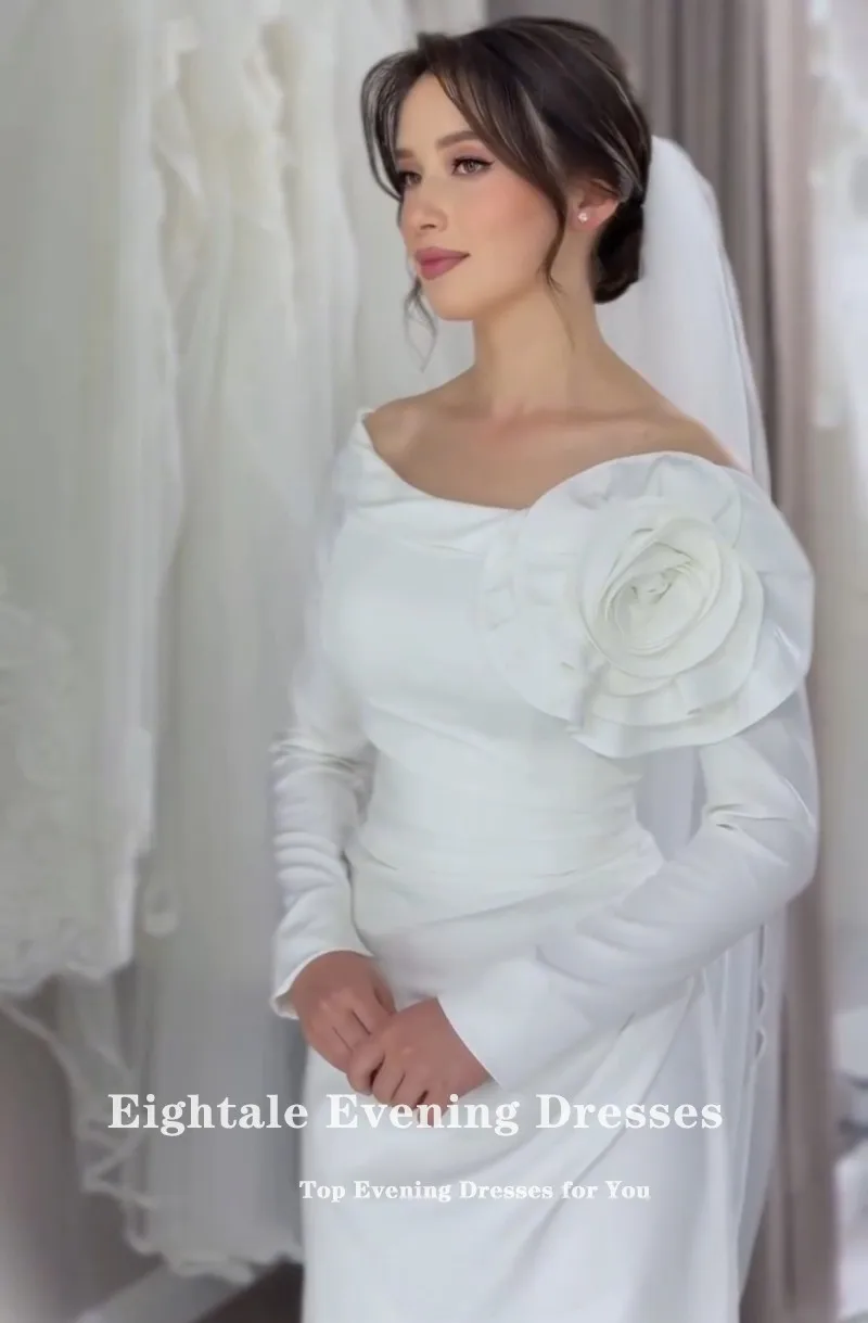 Eightale арабское свадебное платье на заказ с 3D цветами атласное свадебное платье с длинными рукавами длиной до пола мусульманское вечернее платье невесты