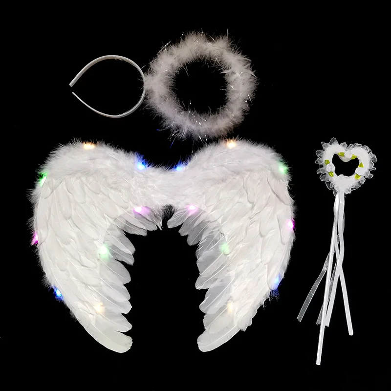 

Women Girl LED Glow Light Up Angel Feather Wing Birthday Party Gift Cosplay Halo Props Wedding Wall Costumes Halloween Christmas