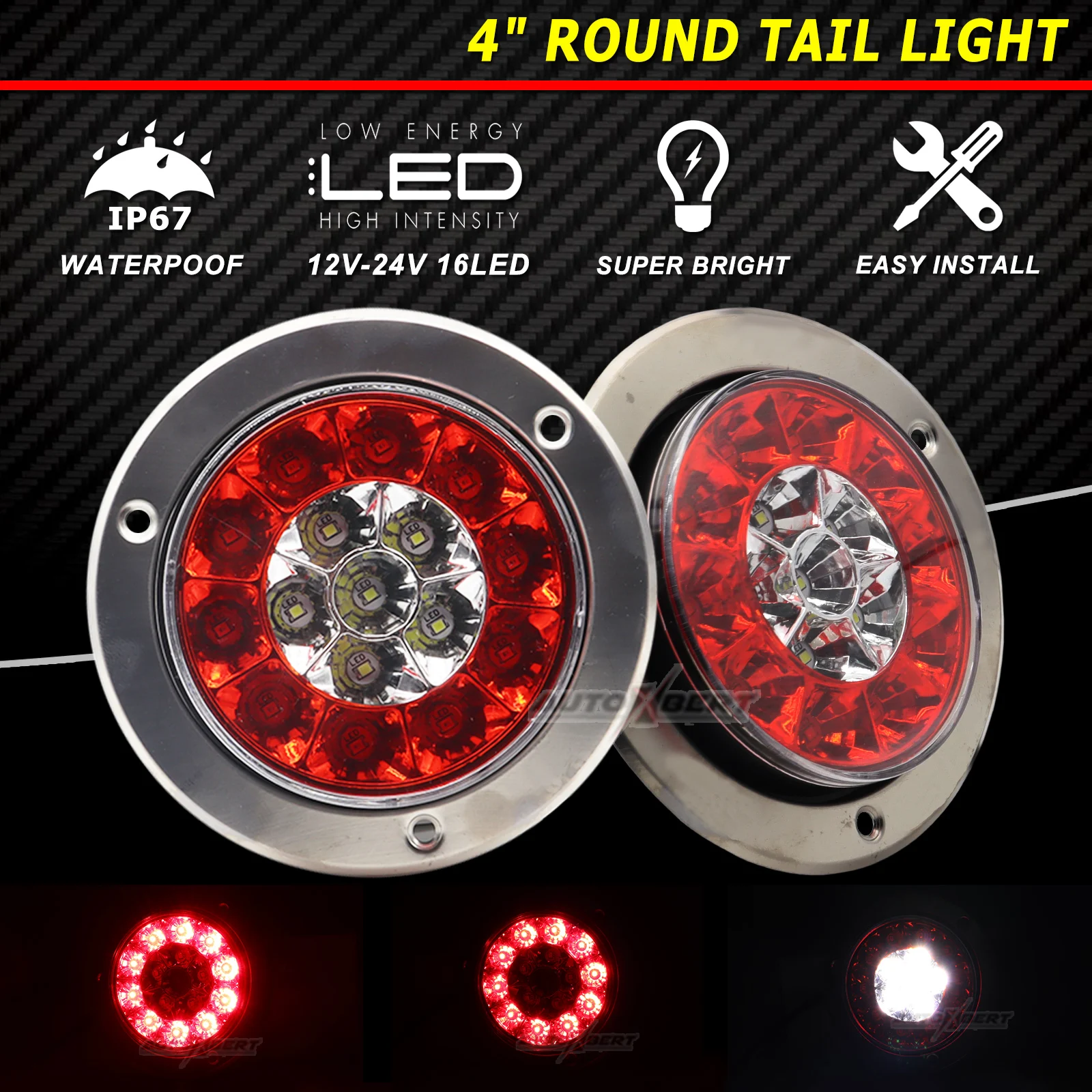 

Pair Round 12-24V LED Red Tail Lamp Reverse Brake Warning Rear Running light For Trailer Truck UTV RV Caravan Pickup VAN Camper