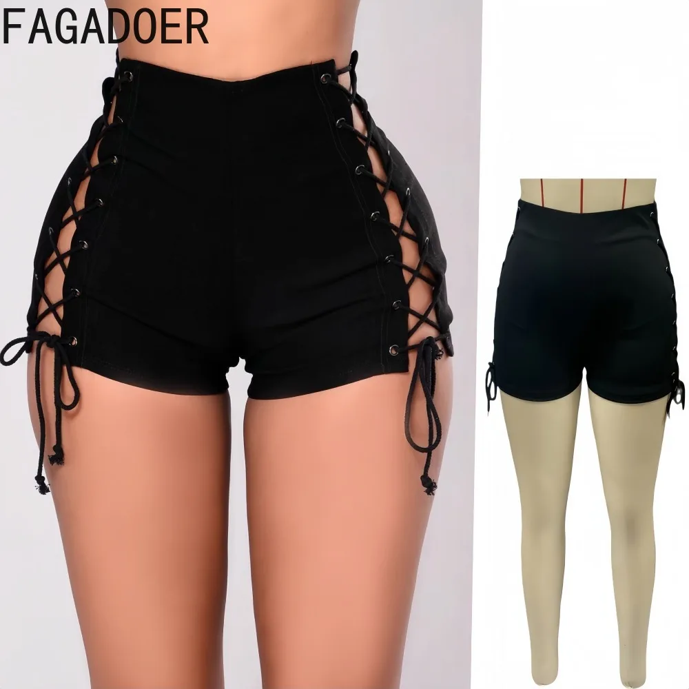 

FAGADOER Y2K Sexy Bandage Patchwork Bodycon Shorts for Women Solid Color Side Hollow-out Shorts Female Streetwear Bottoms New
