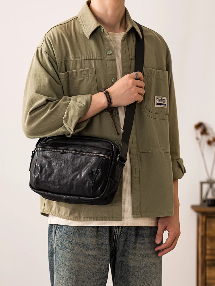 fashion casual designer handmade genuine leather men's shoulder bag Outdoor travel luxury first layer cowhide crossbody bag