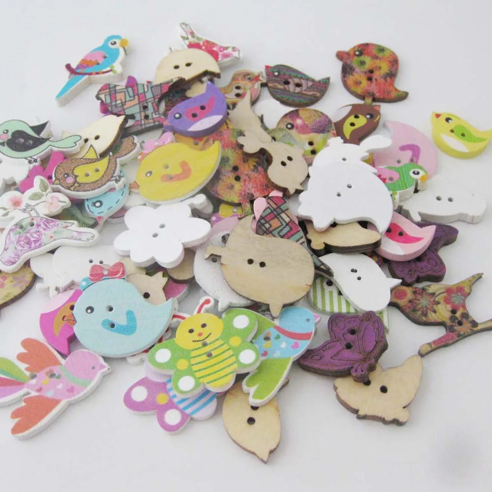 WBNSVS Fashion Wooden Butterfly Buttons Mixed 50Pcs DIY Sewing Scrapbooking Craft Accessories Button