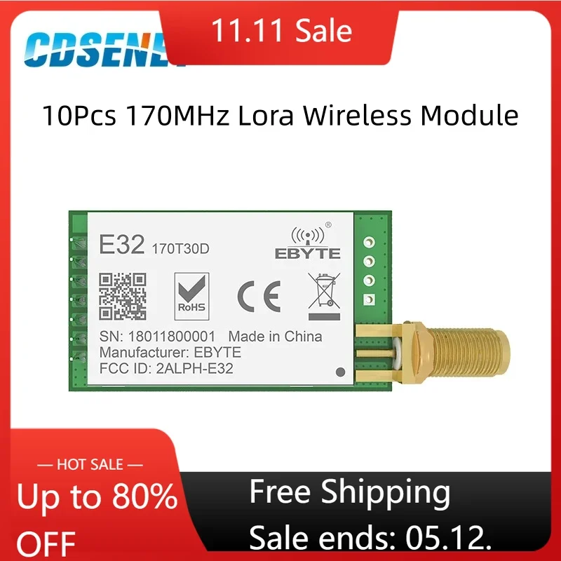 

10P 170MHz LoRa Wireless Module Transceiver CDSENET E32-170T30D 30dbm Long Range 8km SMA Transmitter and Receiver
