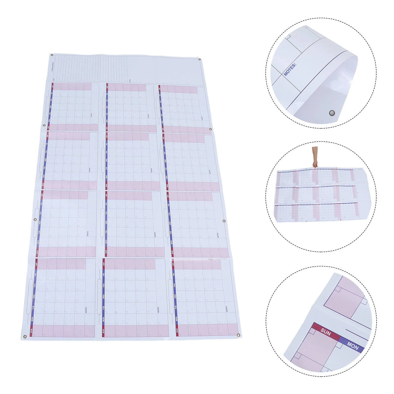 

1 Set Large Dry Erase Calendar: 12-Month Undated Laminated Yearly Planner For Office Home School Reusable Monthly Wall Planner