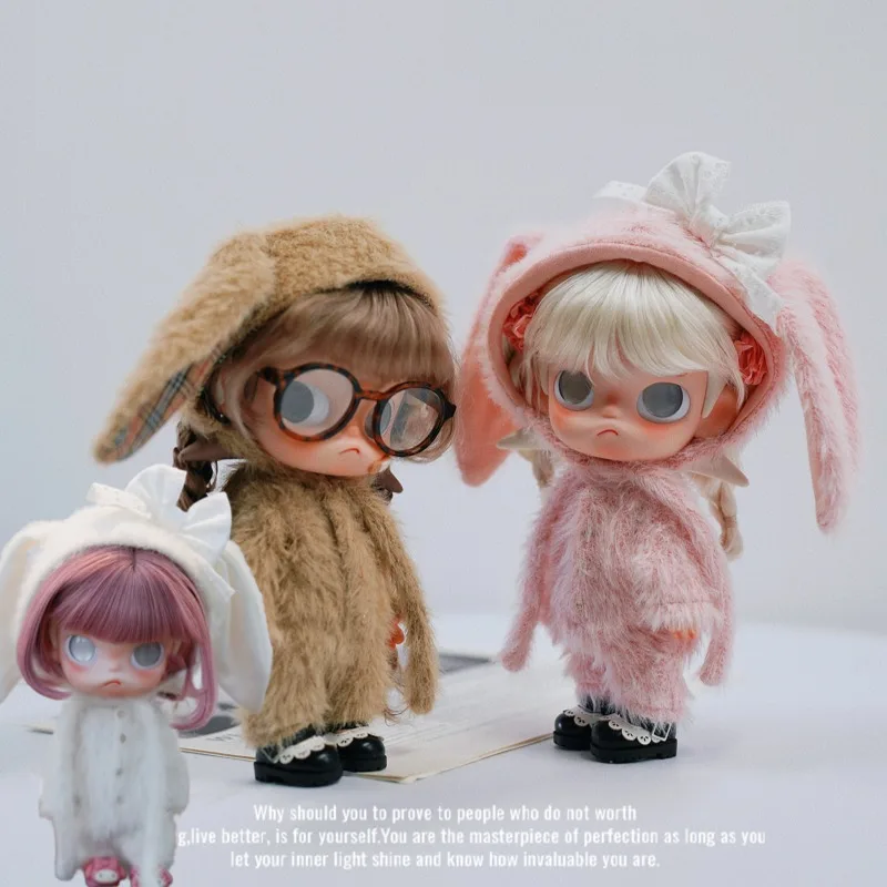 for Zsiga Fluffy Rabbit Hooded Jumpsuit Doll Clothes White Pink Brown For 1/8 Scale BJD Doll Action Figure Dress Up Outfit Gift