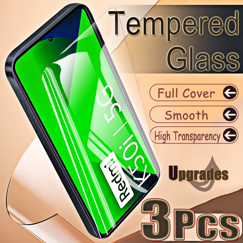 Protetor de tela de vidro temperado com desbloqueio por impressão digital, 3 peças, para redmi k50i k 50 i k50 50i, protetores de tela antiexplosão, filme hd com cobertura completa