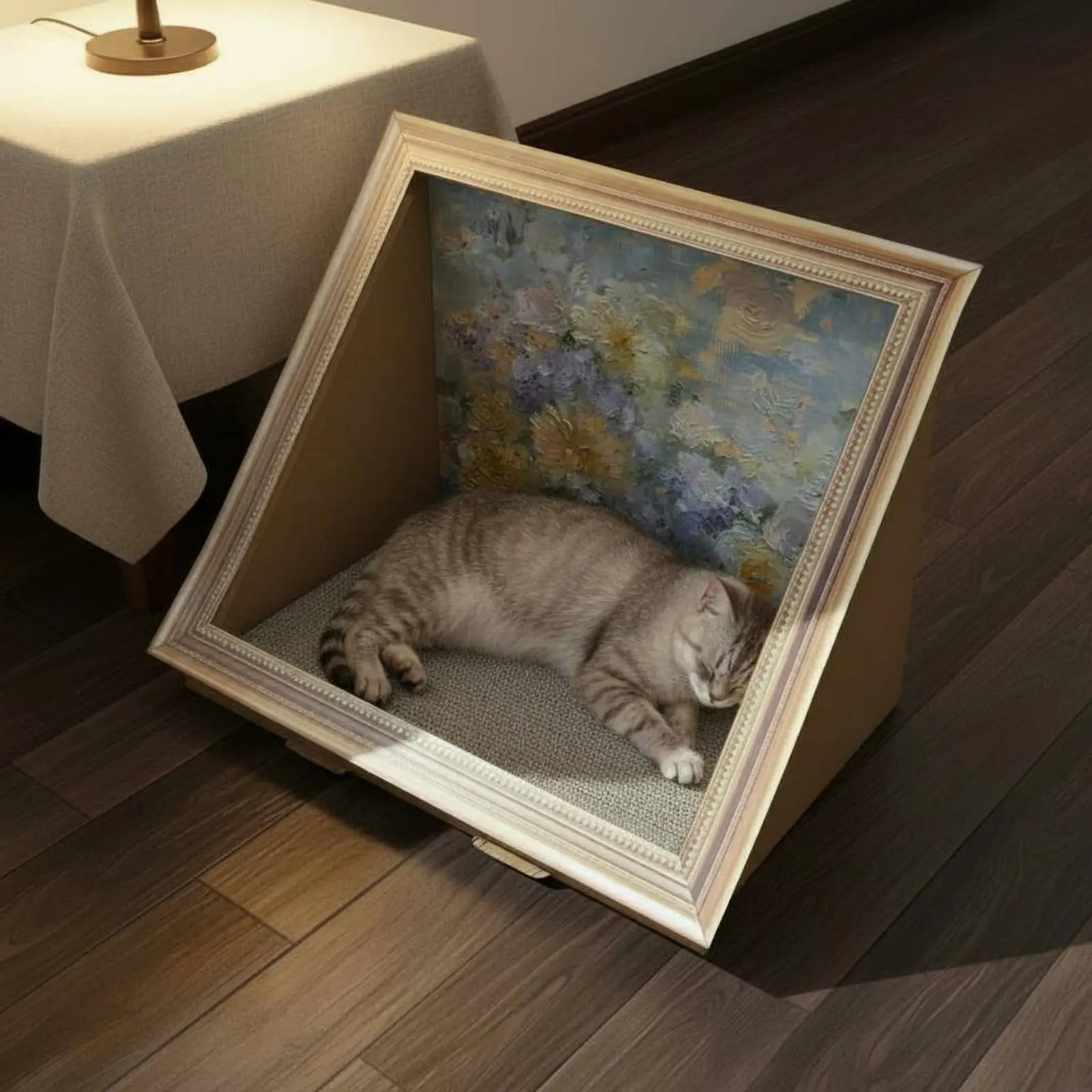 Rascador 2 en 1 para gatos con cama y marco decorativo