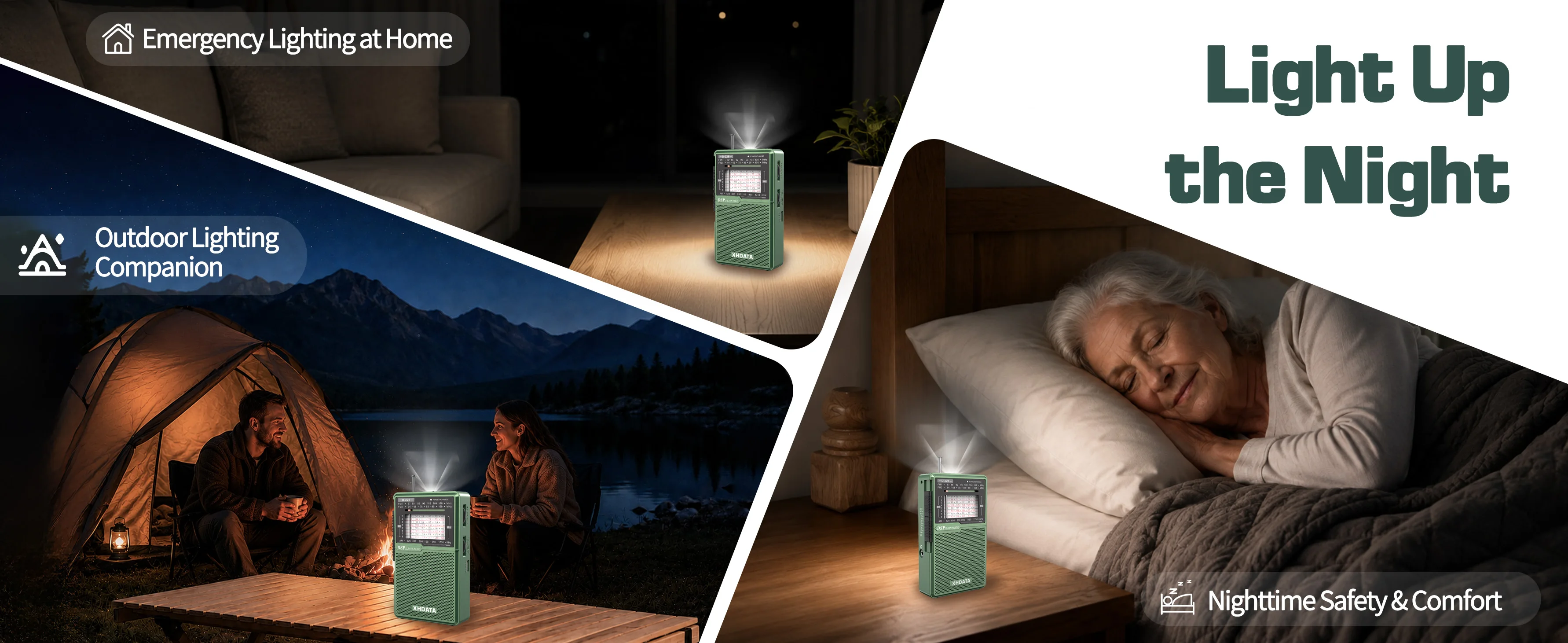 XHDATA D226 Mini-Kurzwellenradio AM FM SW Tragbares USB-C-Akku-Radio mit LED-Taschenlampe 3,5-mm-Kopfhörerbuchse Ständer – Detail 6