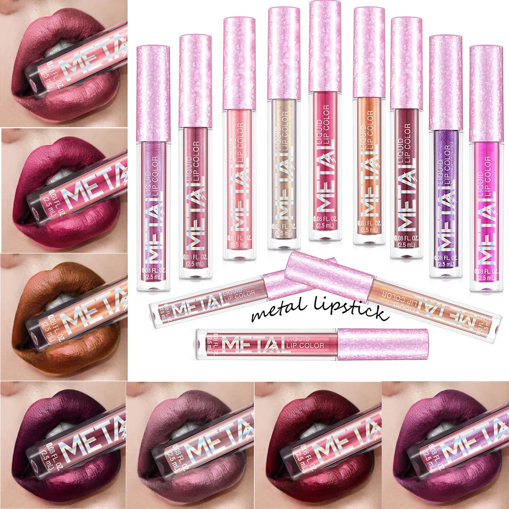 DJBS-Batom líquido metálico impermeável, Pearl Gloss, Sexy e duradouro, Velvet Lip Gloss, não adere ao copo