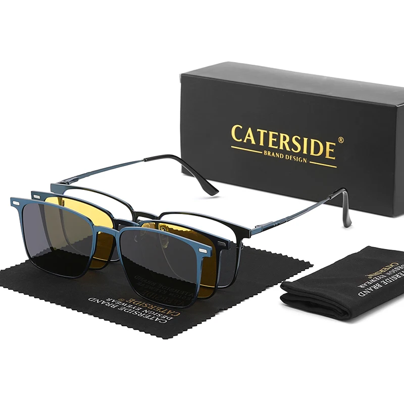 Caterside Neue polarisierte Sonnenbrille für Herren, Metallrahmen, Damen-Sonnenbrille, Set mit mehreren Gläsern, magnetische Saugkraft, 3-in-1-Brille, UV400 – Detail 6
