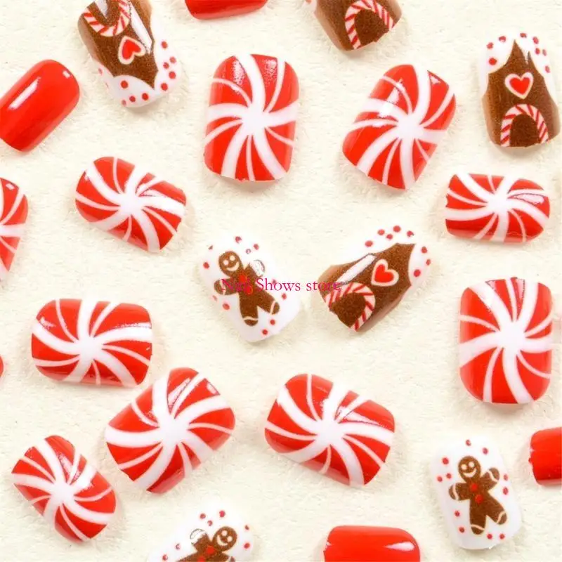 

E0BC Chocolate House False Christmas Artificial Short Press On