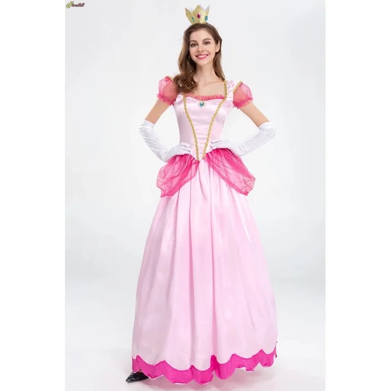 Cosplay adulto princesa melocotón disfraz mujer cosplay fiesta mascarada de Halloween vestir ropa para mujer vestido de lujo rosa bs259