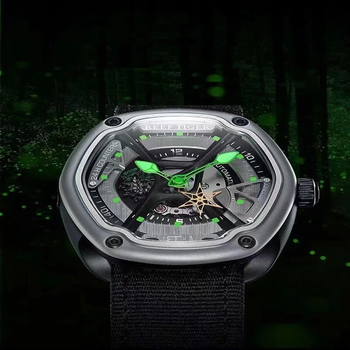 【REEF TIGER】 Orologi da uomo, potenti orologi meccanici con movimento, orologi automatici a cinque stelle, orologi da uomo d'affari da uomo