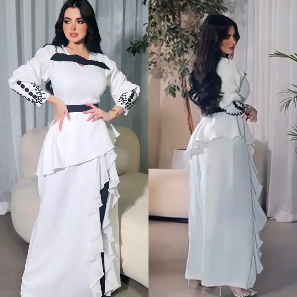 Customized Jersey Button Rhinestone Evening A-line V-neck Bespoke Occasion Gown Long Dresses