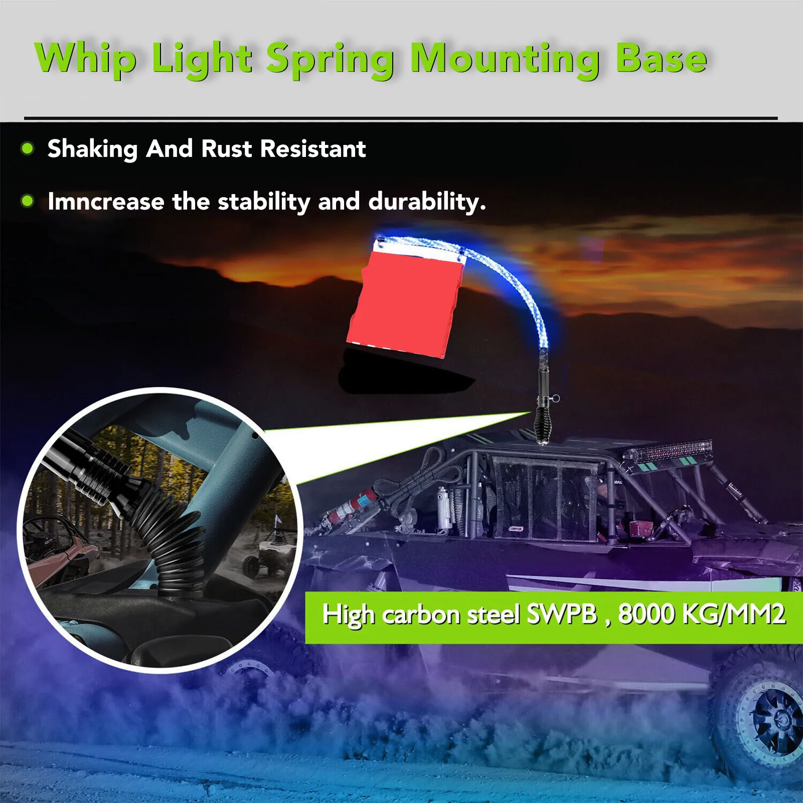 2Pcs RGB LED Whip Light Spring Base Protective Mounting Mount For Polaris RZR UTV ATV