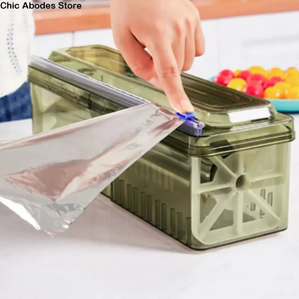 

Plastic Cling Wrap Dispenser Refillable Universal Aluminum Foil Film Dispenser with Suction Cups Cling Film Cutter Box Wax Paper
