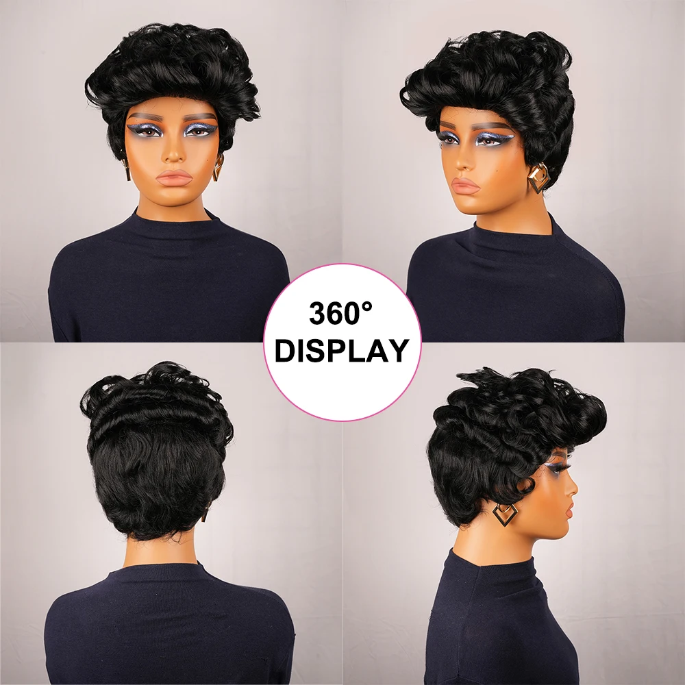 Parrucca corta con taglio pixie Parrucca per capelli umani ricci a onda sciolta con attaccatura dei capelli pre pizzicata per le donne Parrucca brasiliana per capelli Remy Protezione fatta a macchina