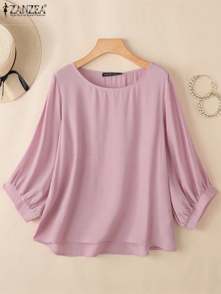 ZANZEA Elegante Camicia da Lavoro Manica 3/4 Camicetta da Donna Autunno 2025 Donna Magliette e camicette Casual Solido O Collo Allentato Blusas Femminile Mujer Oversize
