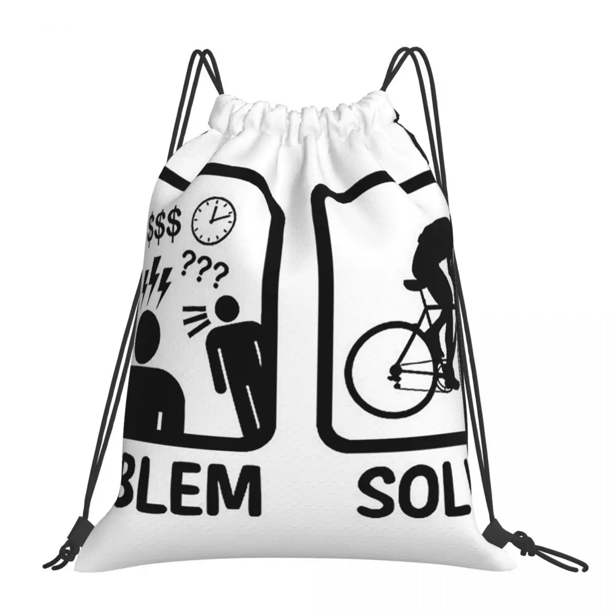 Funny Problem Solved Cycling Backpacks Casual Portable Drawstring Bundle Pocket Sports Bag Book Bags For Man Woman School