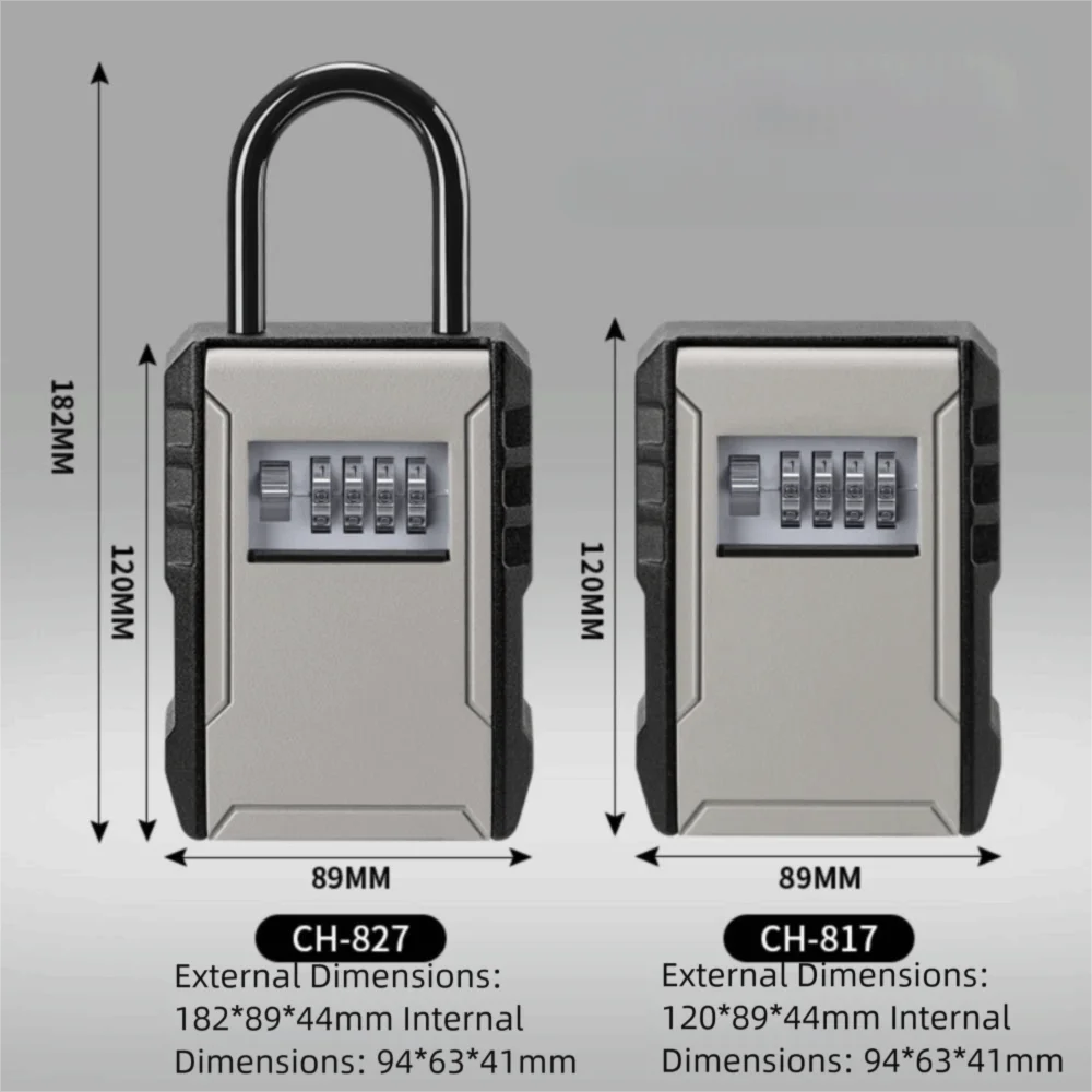 Alloy Key Lock Box Weatherproof Wall Mount Combination Key Storage Box Resettable 4 Digit Anti-Theft Lock Key Safe Box