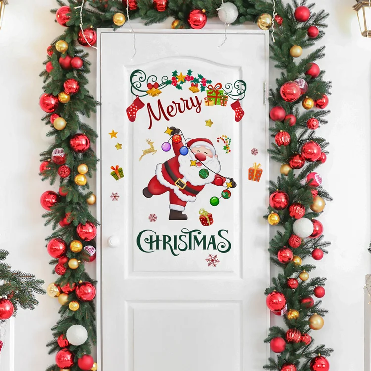 Cartoon Weihnachtsmann Geschenk Tür-Aufkleber Eingang Wohnzimmer Fenster-Dekor Heim-Dekoration Wandbild Neujahr Selbstklebende Wandtattoos – Detail 3