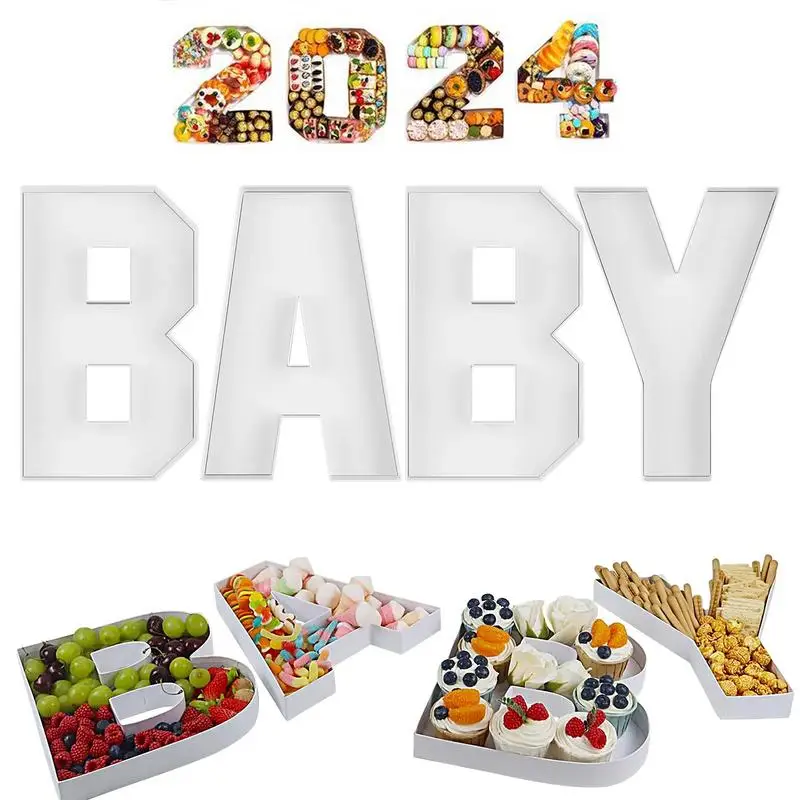 Charcuterie Board Letters White Baby Letter Trays For Food Baby Letter Boxes For Snack Food Cake Cookies Food Tray For Gender