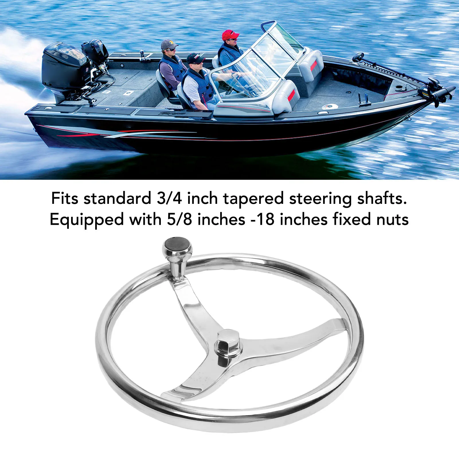 Substituição de volante marinho 13-1/2 Polegada volante de barco de aço inoxidável 3 raios para eixo cônico de 3/4 Polegada