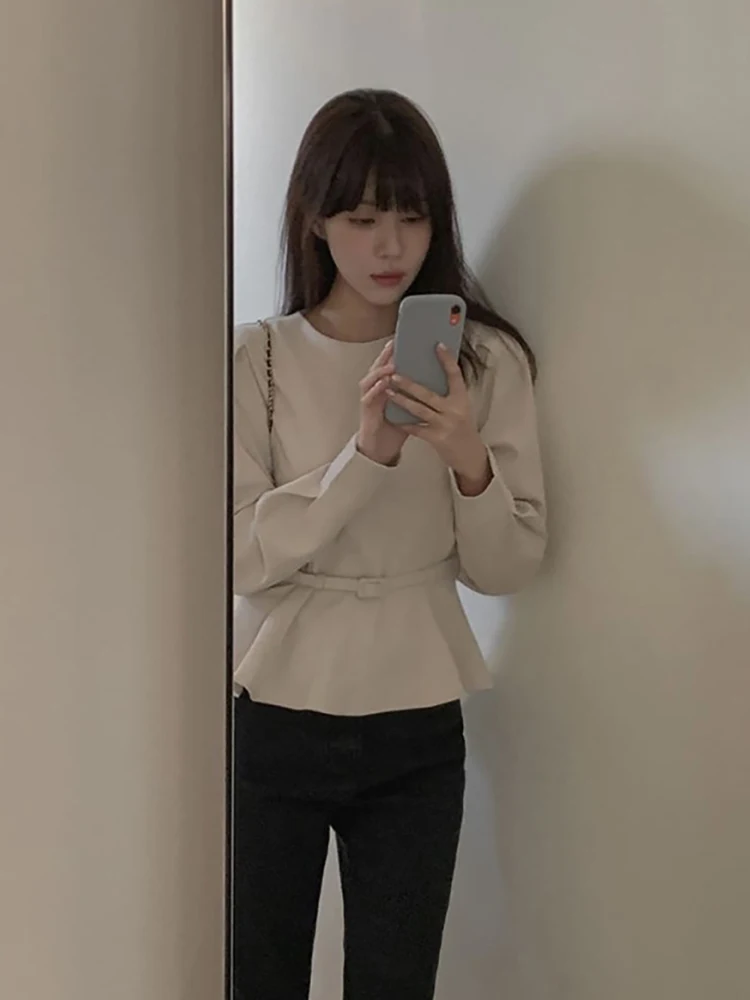 

Dongda Gate Little Fraance Sle irt Women's round Ne Tie Waist Spring New Design Sensation Overhead Top Korean Sle S...