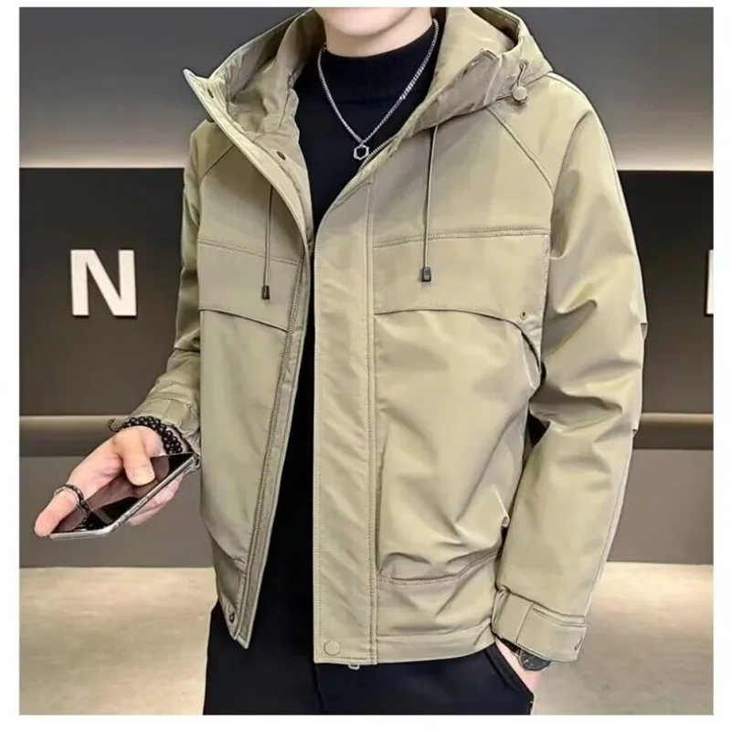 Spring and Autumn New Trendy Workwear Hooded Jacket, Men's Loose Fit Multi-purpose Outdoor Casual Windproof Coat