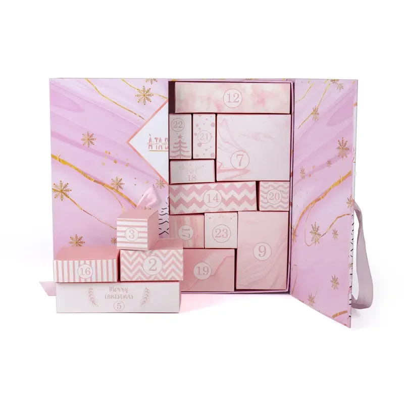 20 0piece.Custom.Double Door Pink 2025 Countdown Advent Calendar Box Refillable 24 Days Empty Boxes