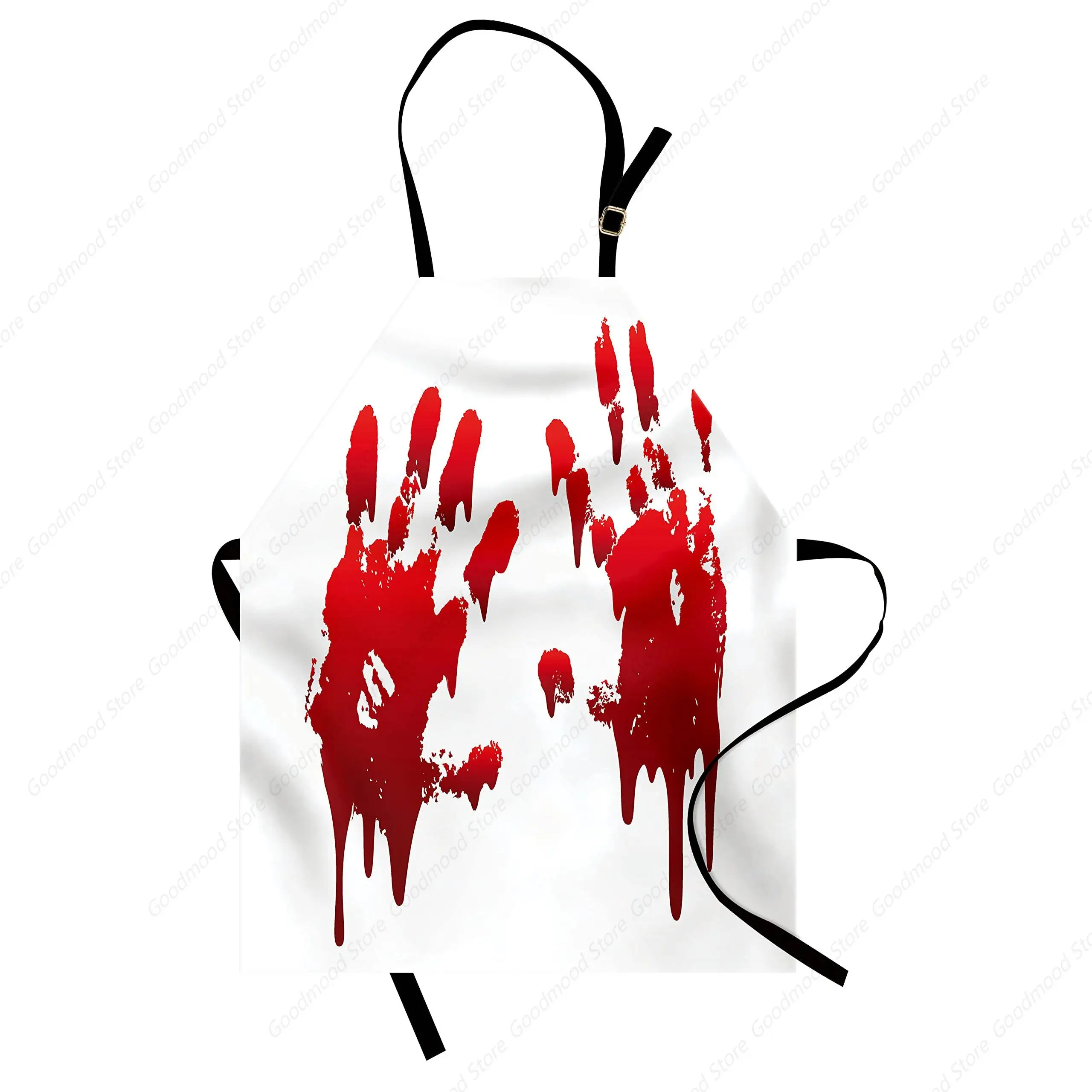 Halloween Apron, Horror Drip Bloody Hands Scary Concept in Digital Style Illustration, Unisex Kitchen Bib with Adjustable