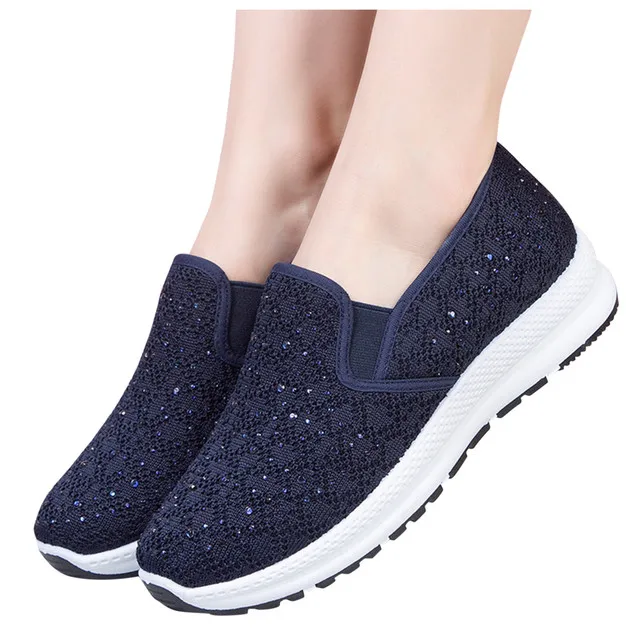 Women's soft sole shoes Sneakers Women Fashion Breathable Walking Mesh Crystal Sport Shoes Footwear Slip On Flat Loafers Shoes40