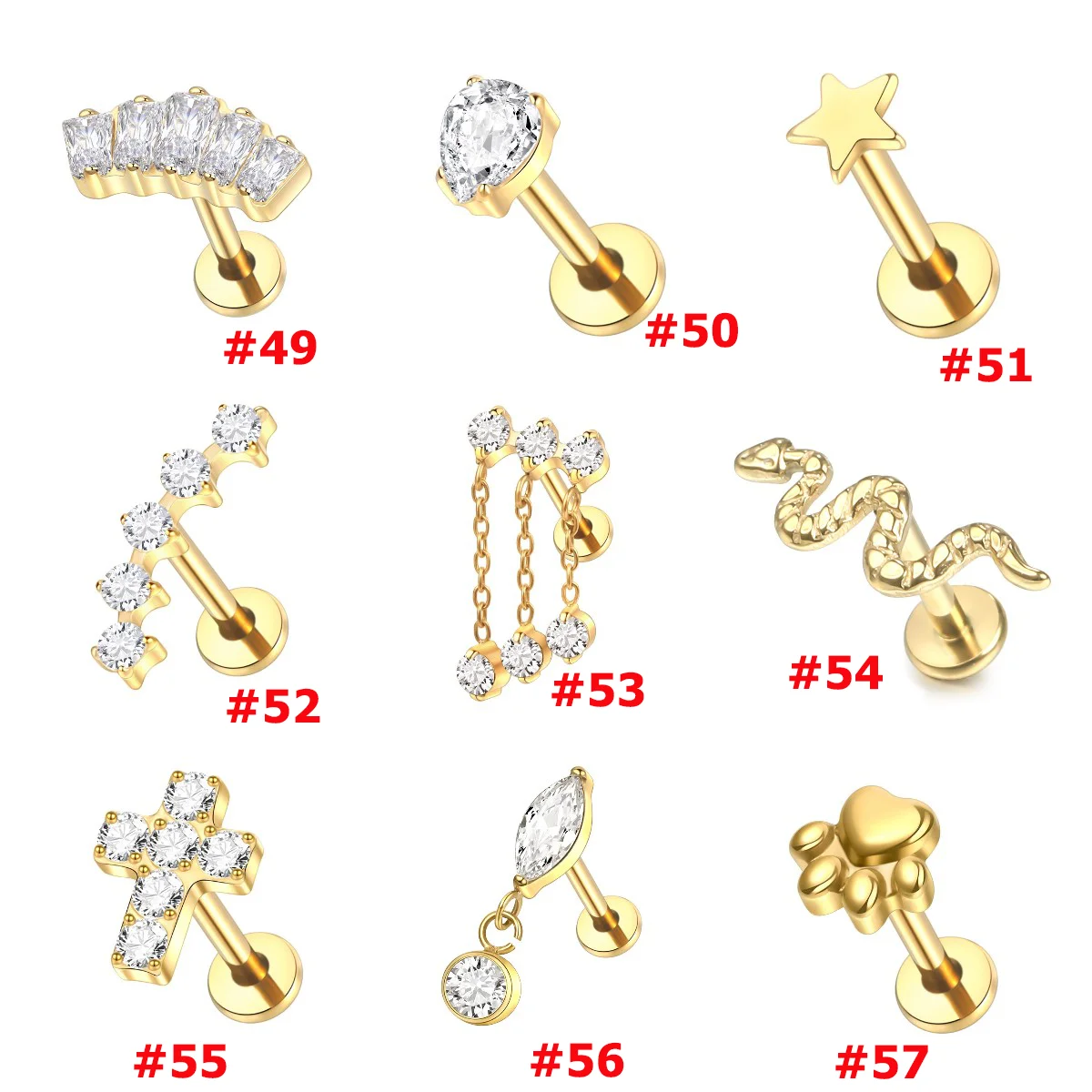 1pcs Titanium Piercing Cubic Zircon Stud Earring 16G Internally Threaded Labret Lip Studs Tragus Helix Piercing Body Jewelry