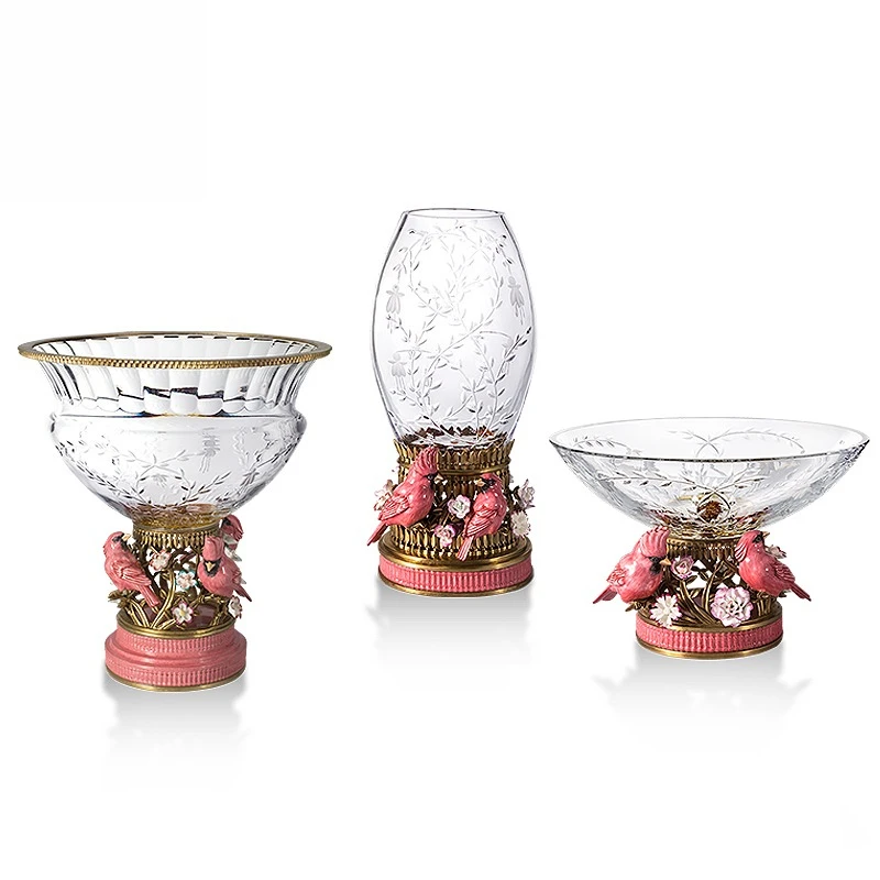 

American imported crystal glass cardinal handmade vase fruit plate flower device pendulum set new product