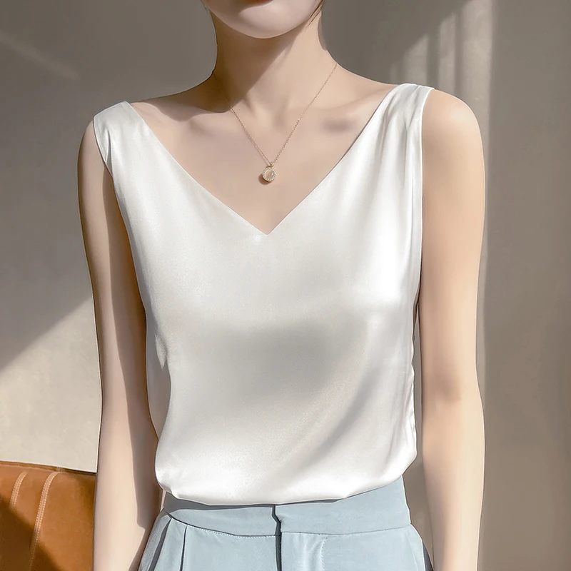 Women Tops Solid Spring Summer Casual Basic Tops Sexy V-neck Tank Tops Office Lady Black White Top 2026 Fashion Korean Tank Top