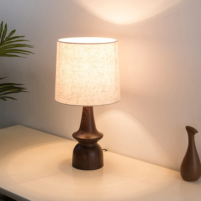 

Japanese Style Bedroom Bedside Retro Desk Lamp French Creative Iron Wood Grain Warm Fabric Led Reading Lamp