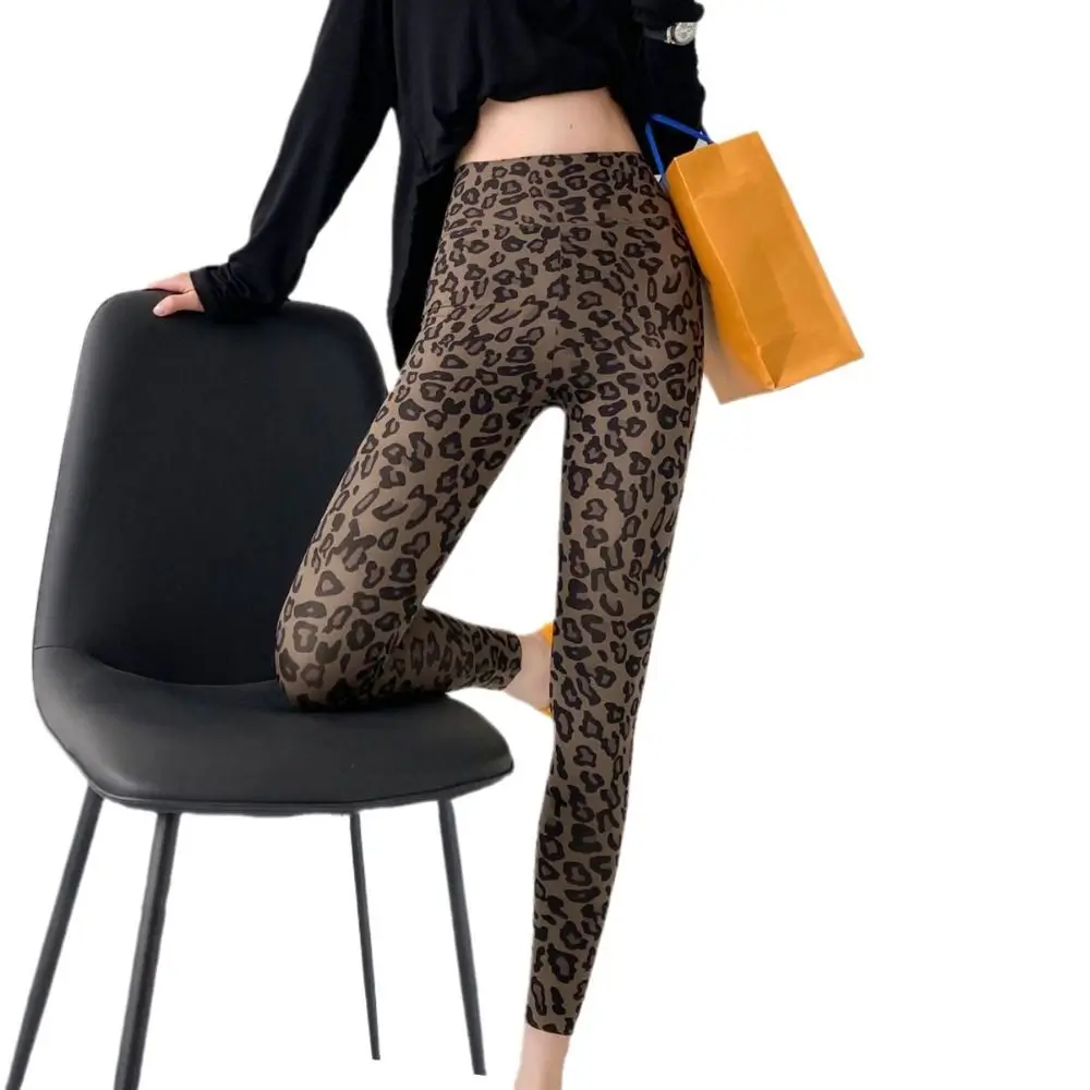 Hip Lifting Leopard Print Leggings High Waist Breathable Leopard Yoga Pants Cocoa Khaki Shark Pants Fitness