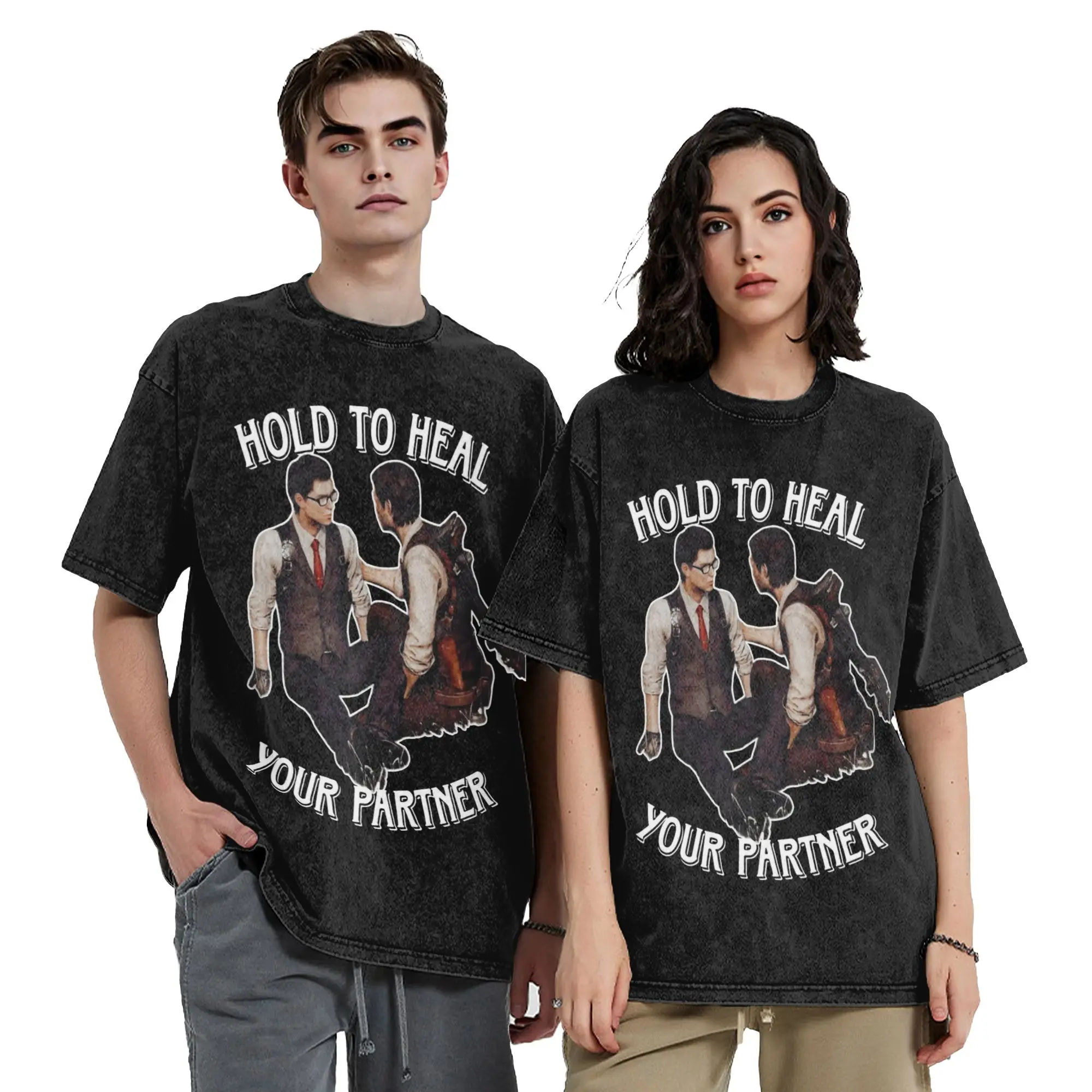 Joseb Hold to heal your partner The Evil Within T Shirts Hip Hop Washed Cotton T-Shirts Vintage for Men Women Streetwear Tees