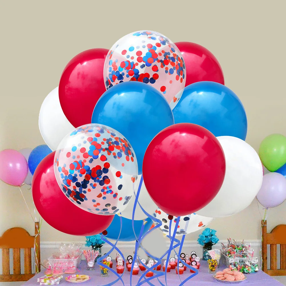 

32pcs 12 Inch Latex Mixed Color Sequin Red Blue White Ribbons Balloons Party Decorations For Birthday Shower Wedding Event
