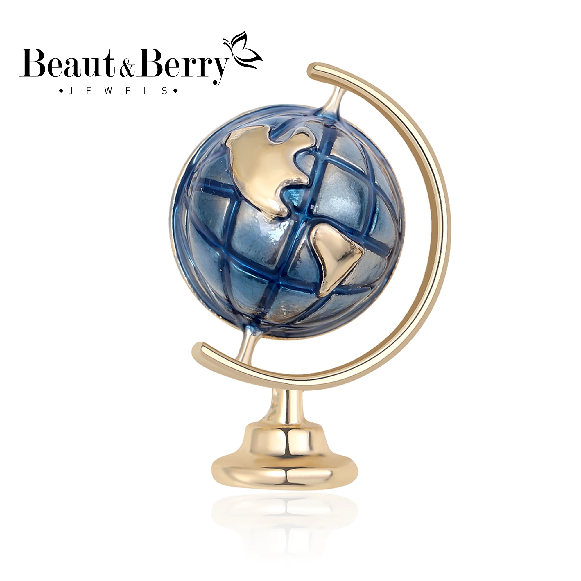 Beaut&Berry Popular Enamel Globe Brooches 2-color Unisex Office Party Casual Pins Accessories Gifts