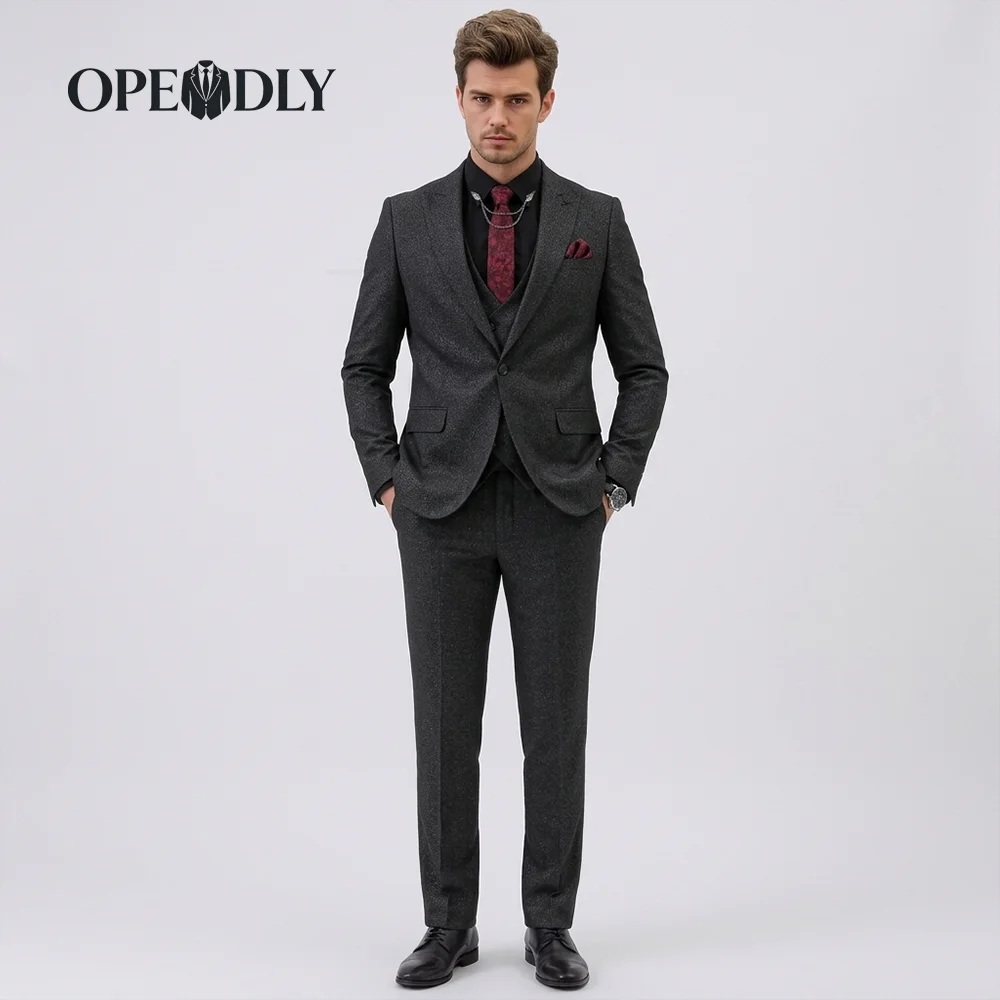 

OPEODLY Men's Slim Fit 3 Piece Tuxedo Suit - One Button Blazer Jacket Vest Pants Set for Formal Wedding And Business Occasions