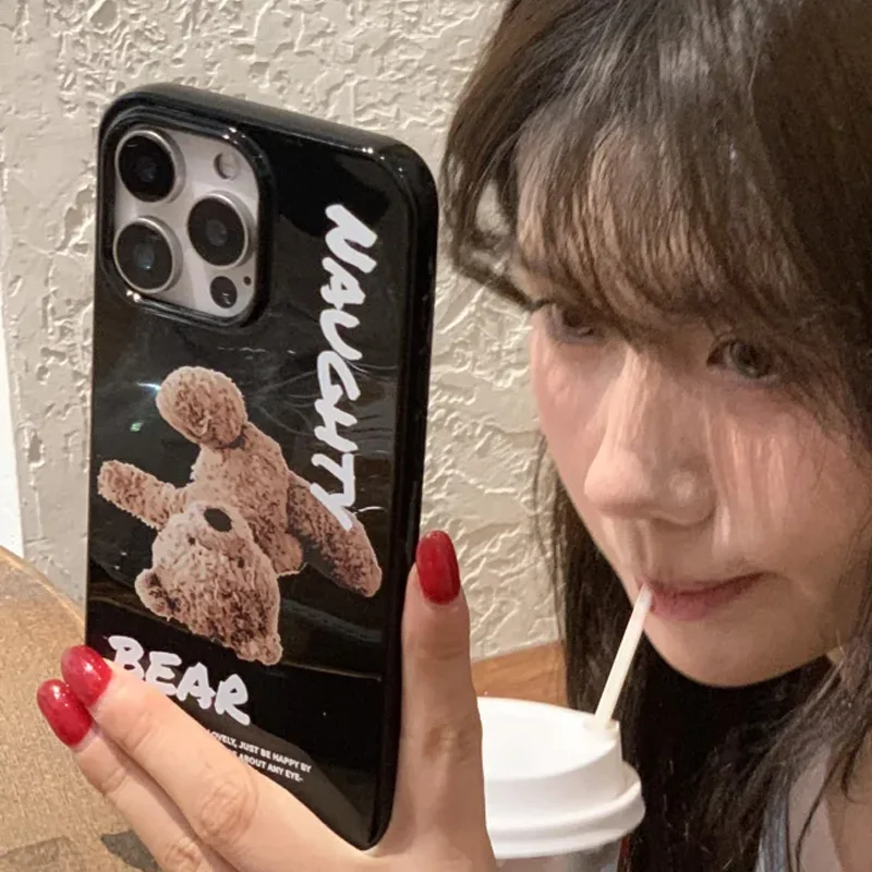 Inverted Teddy Bear Lovely Lucky Phone Case For iPhone 16 15 14 13 12 11 Pro Max XR XS Max 7 8 Plus MINI Y2K Cute Creative Cover