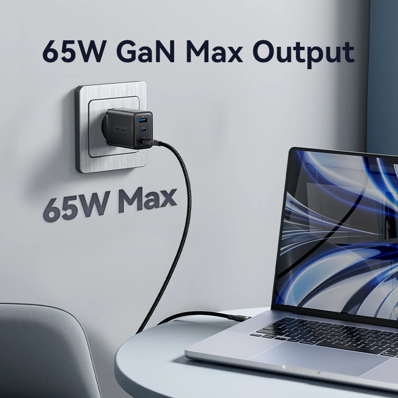 Vention 65W GaN Charger Quick Charge 4.0 3.0 Type C PD USB Charger for iPhone 17 16 15 Pro Max Fast Charger For Laptop PD Charge