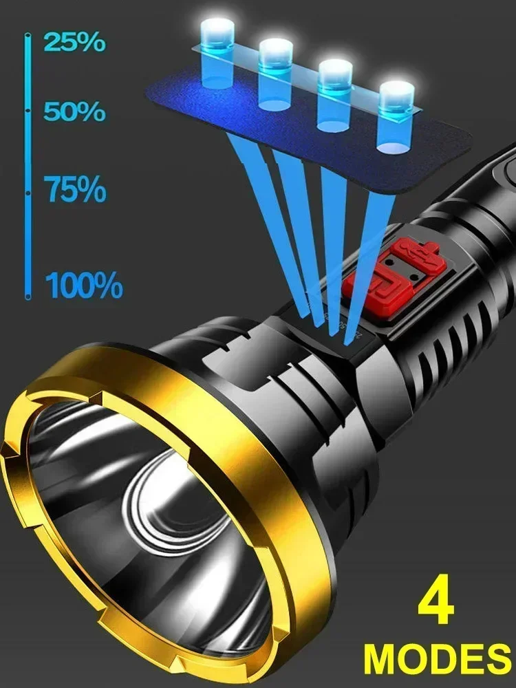 Long Size ABS Flashlights Rechargeable Bright LED Torch with USB Cable 3 Modes Waterproof for Camping Hiking Fishing